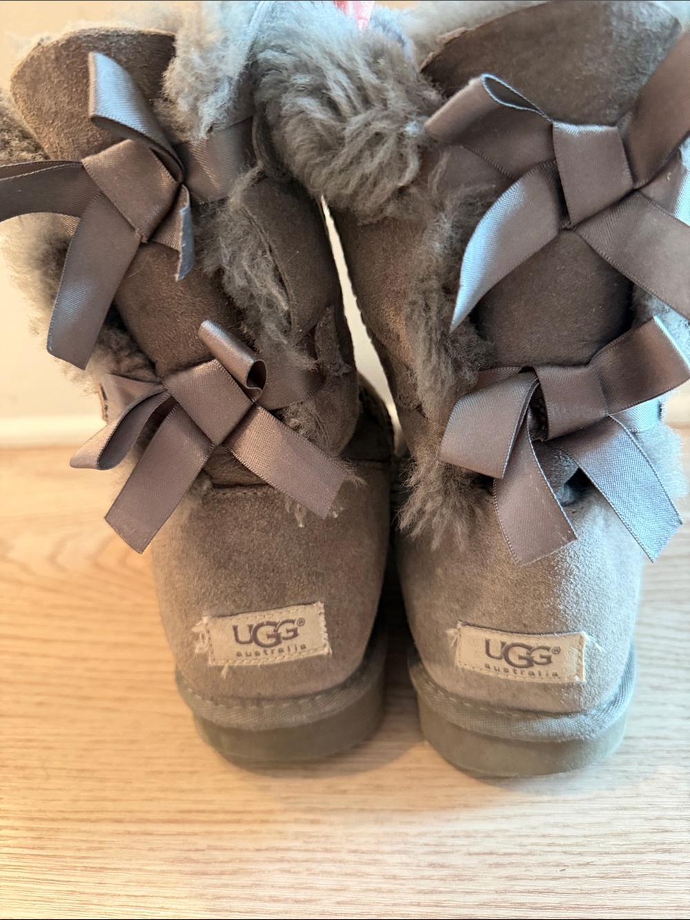 UGG Grey Bow-Back Shearling Boots
